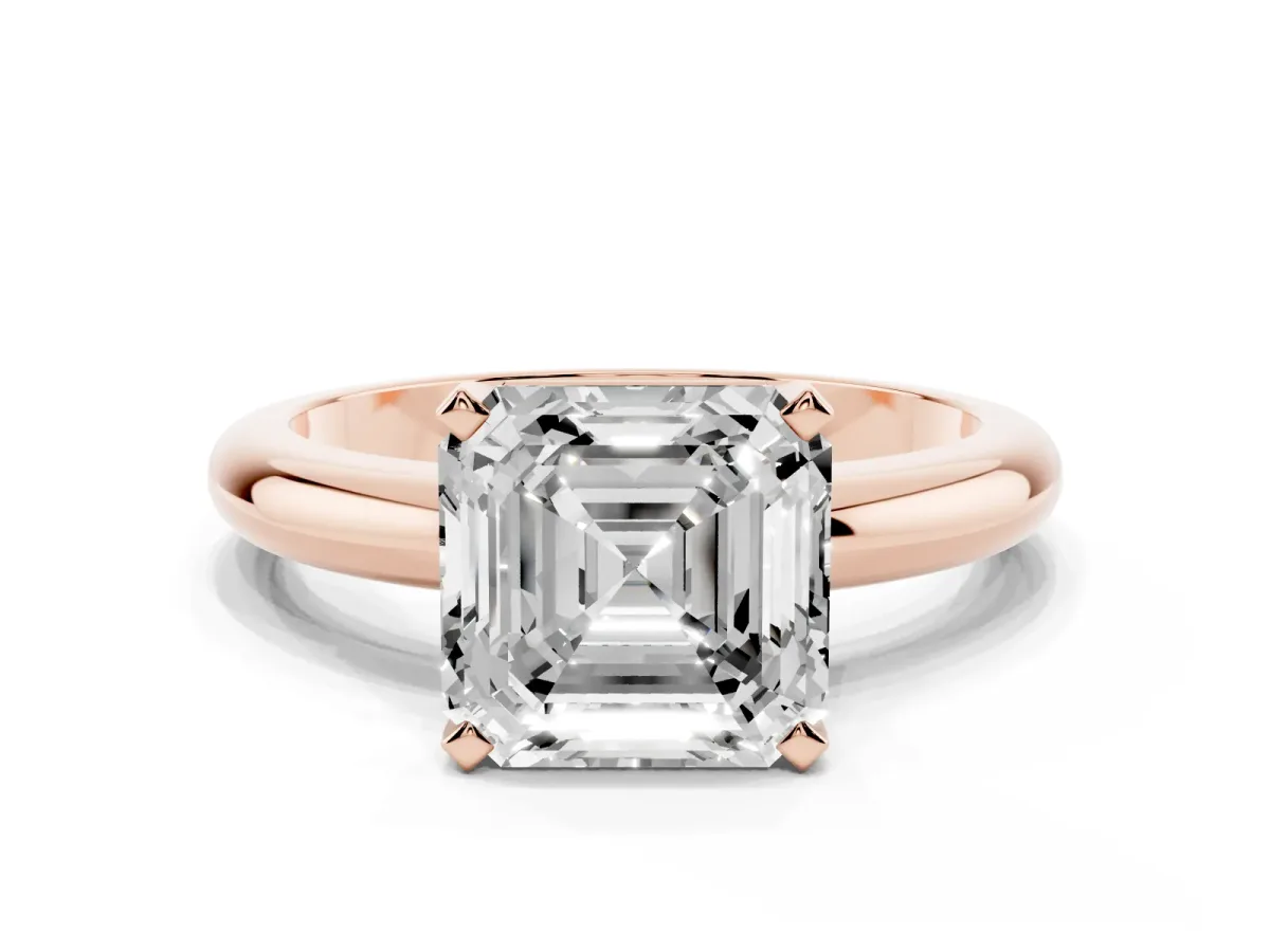 Asscher Cut Diamond Solitaire Engagement Ring with Round Band and Four-Prong Setting Rose gold