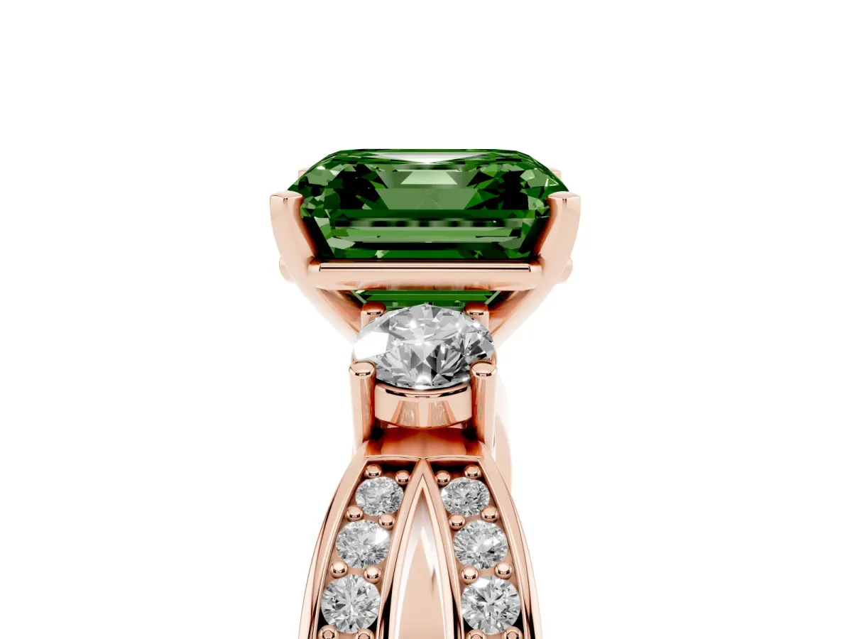 Fancy Green Three-Stone Asscher Cut Cut Diamond Twist Band with Prong Setting Rose gold