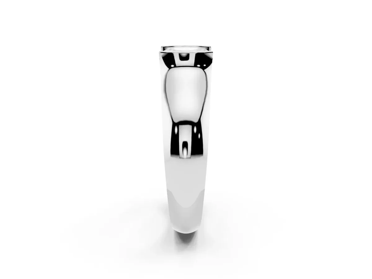 Asscher Cut Solitaire Bezel Set Diamond Ring with Wide Band Silver