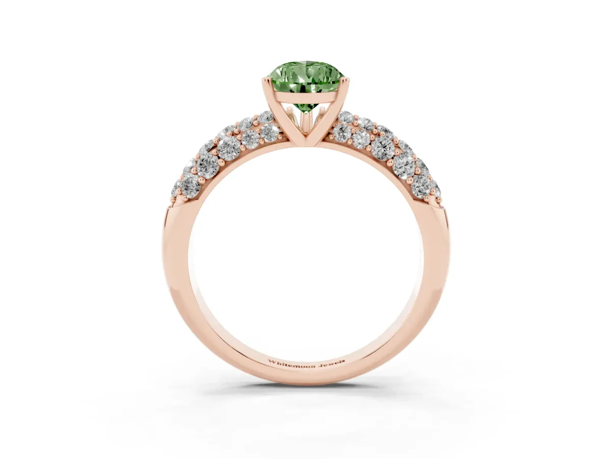 Fancy Green Pear Cut Diamond Pavé Band Solitaire Ring with Four-Prong Setting Rose gold