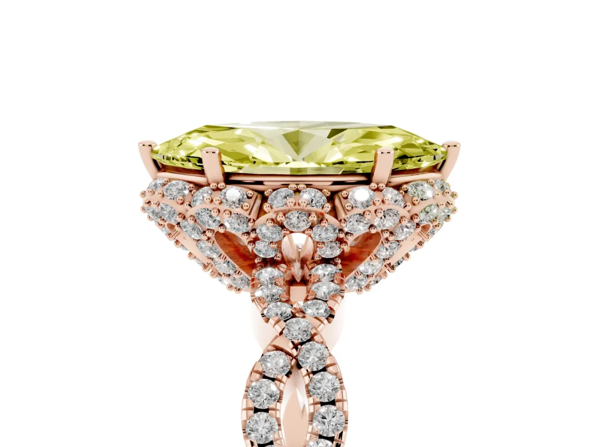 Fancy Yellow Marquise Cut Halo Twist Band Solitaire Ring with Six-Prong Setting Rose gold