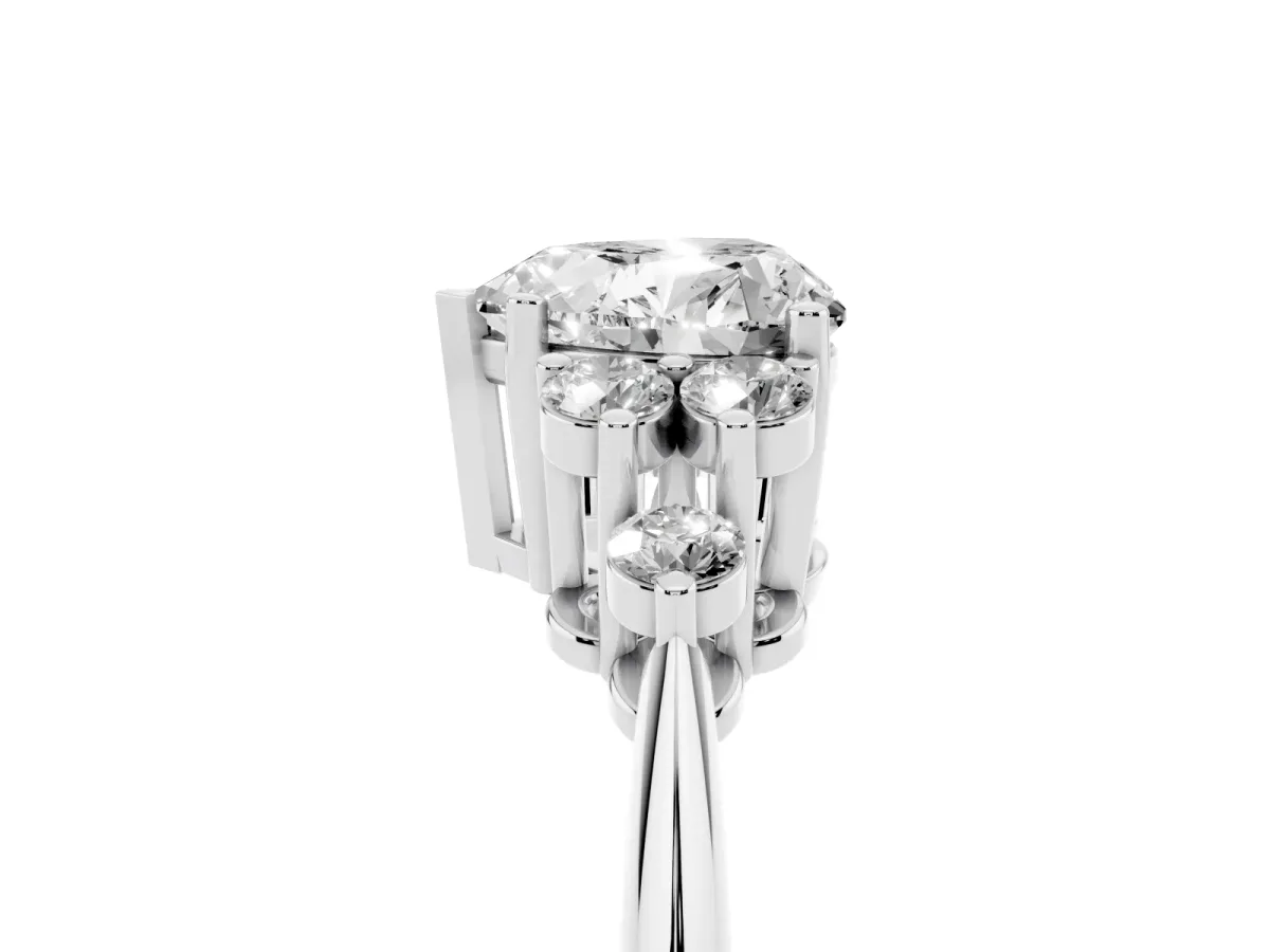 Heart Cut Cut Diamond Cluster Ring with Solitaire Band and Four-Prong Setting Silver