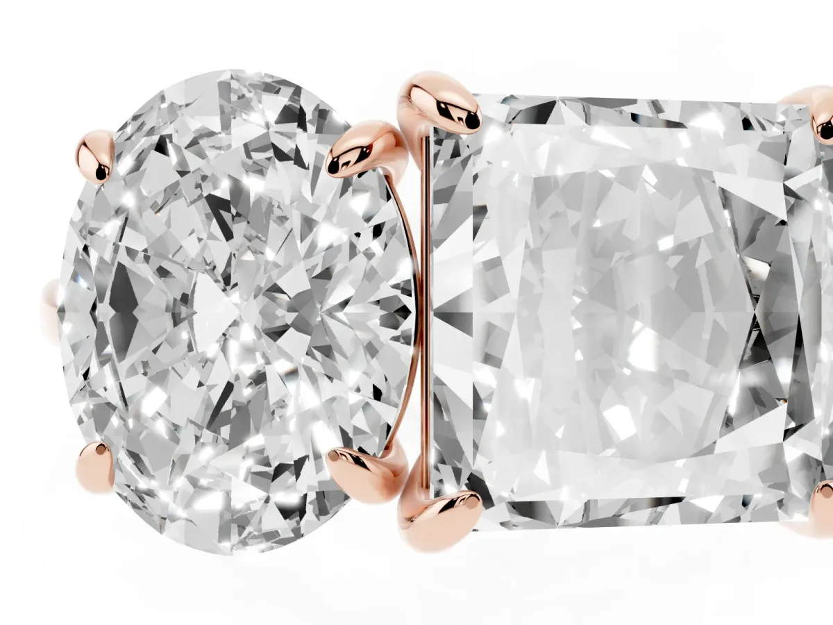 Oval and Princess Toi Moi Ring with Prong Setting and Plain Band Rose gold