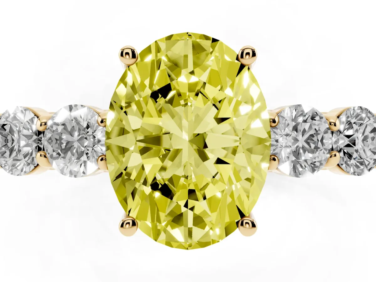 Fancy Yellow Oval Cut Cut Diamond Five-Stone Prong Set White Gold Ring Yellow gold