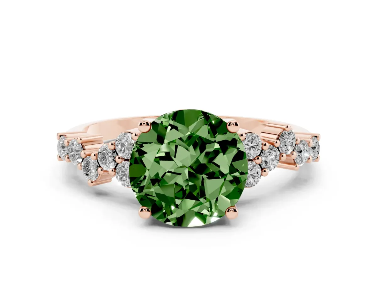 Fancy Green Round Cut Diamond Scattered Round Accent Ring with Prong Setting Rose gold