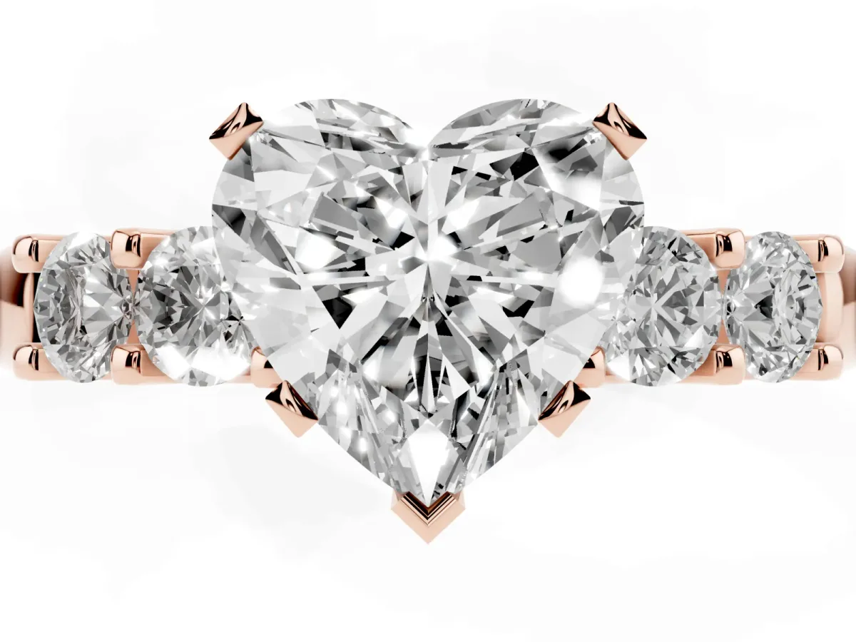 Heart Cut Brilliant Cut Diamond Five-Stone Prong Set Engagement Ring with Channel Band Rose gold