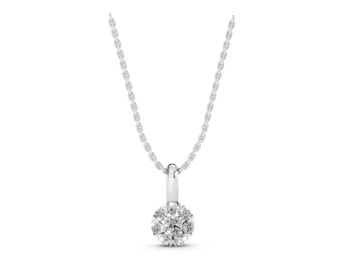 Round Diamond Floral Cluster Pendant with Prong Setting Silver