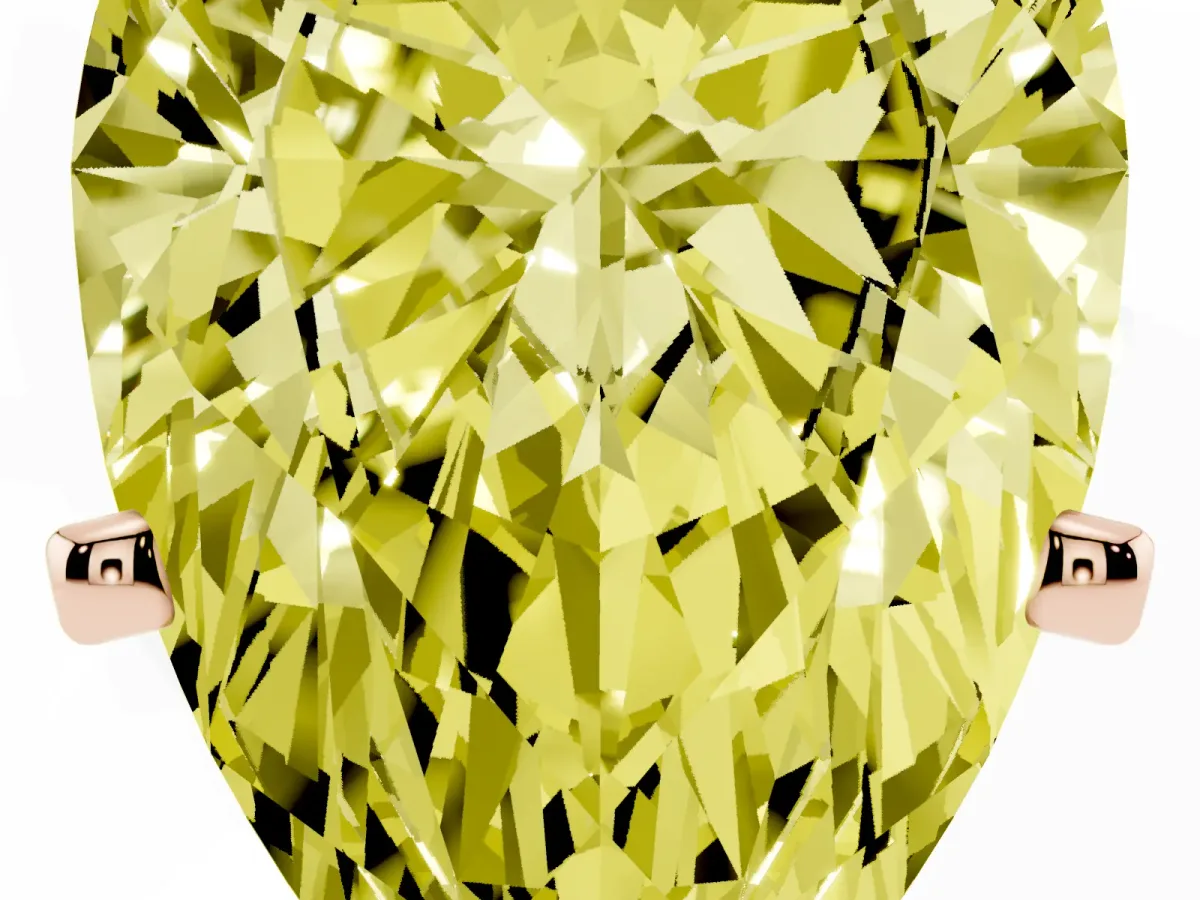 Fancy Yellow Pear Cut Diamond Solitaire Ring with Prong Setting and Classic Band Rose gold