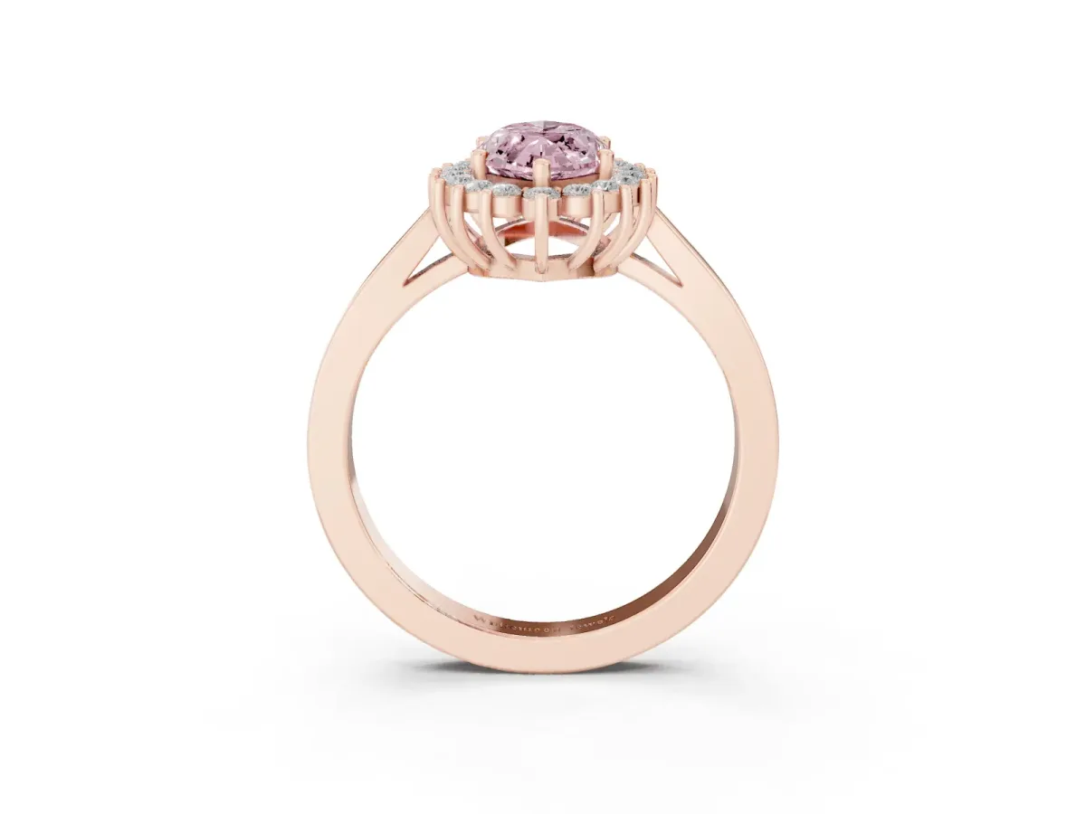 Fancy Pink Marquise Cut Cut Diamond Halo Ring with Round Brilliant Halo and Solitaire Band Rose gold