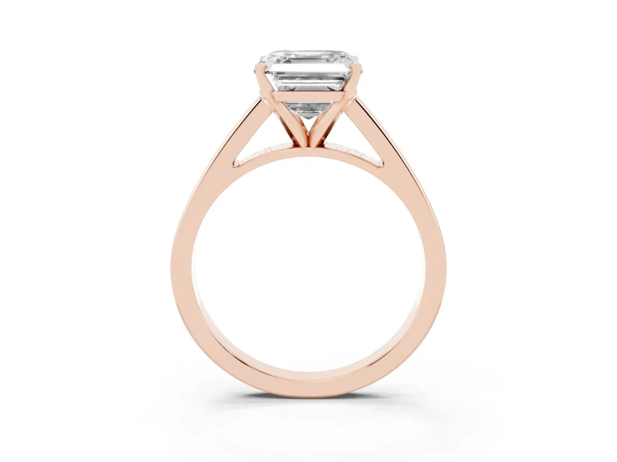 Asscher Cut Solitaire Engagement Ring with Four-Prong Setting and Tapered Band Rose gold
