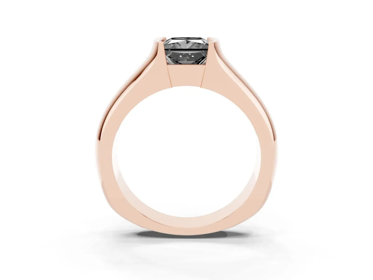Fancy Black Princess Cut Solitaire Bezel Set Diamond Ring with Wide Band Rose gold