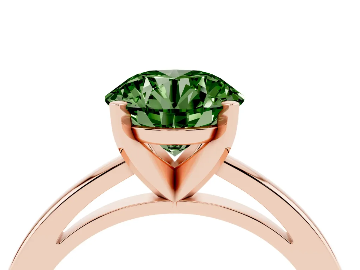 Fancy Green Round Cut Solitaire Diamond Engagement Ring with Four-Prong Setting on a Classic Band Rose gold