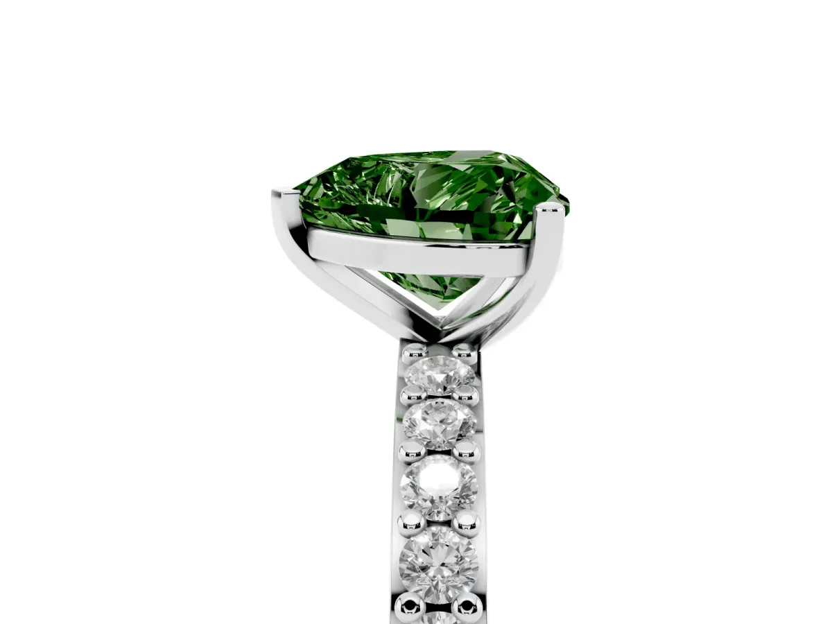 Fancy Green Heart Cut Cut Diamond Solitaire with Pave Band and Four-Prong Setting Silver