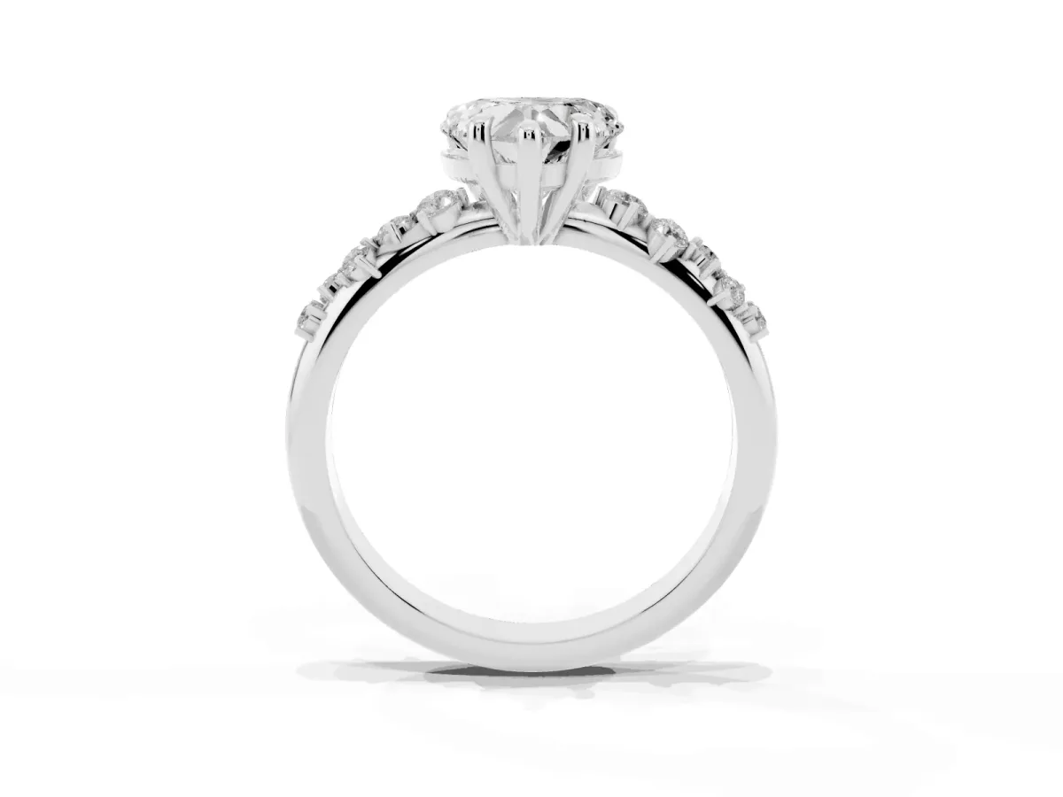 Heart Cut Cut Diamond Vine Band with Four-Prong Setting Silver
