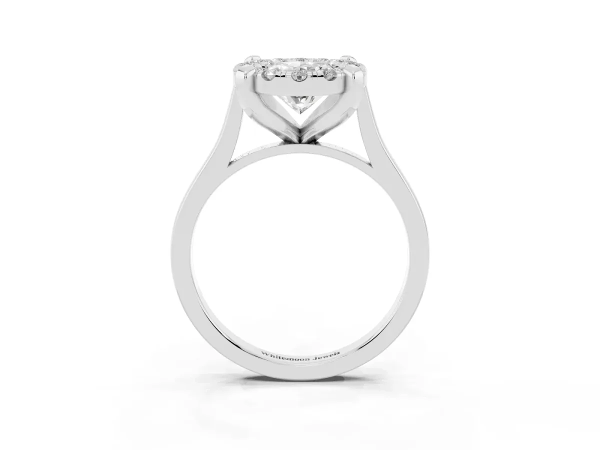 Oval Cut Diamond Cluster Halo Solitaire with Four-Prong Setting Silver