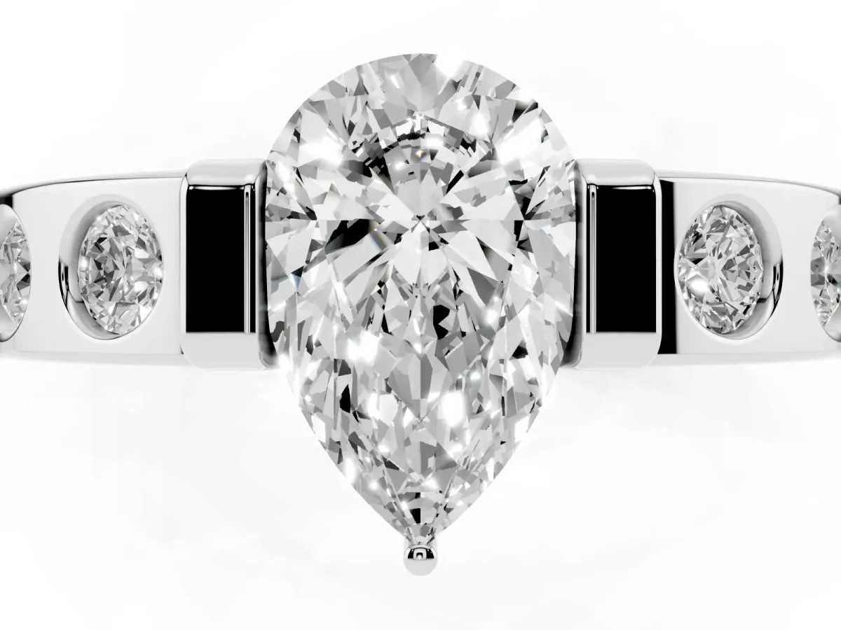 Pear Cut Brilliant Channel-Set Diamond Ring with Bezel Prong Setting Silver