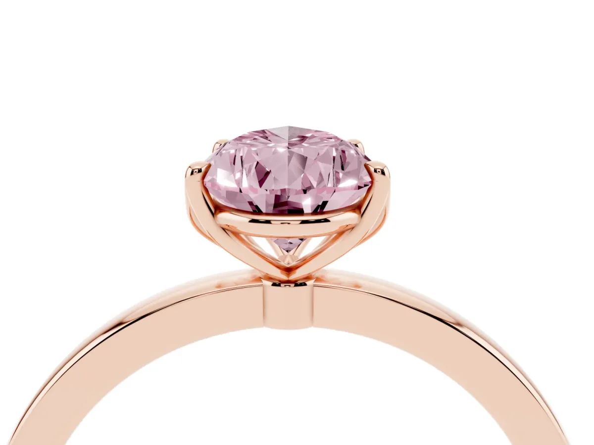 Fancy Pink Pear Cut Diamond Solitaire Ring with Thin Band and Prong Setting Rose gold