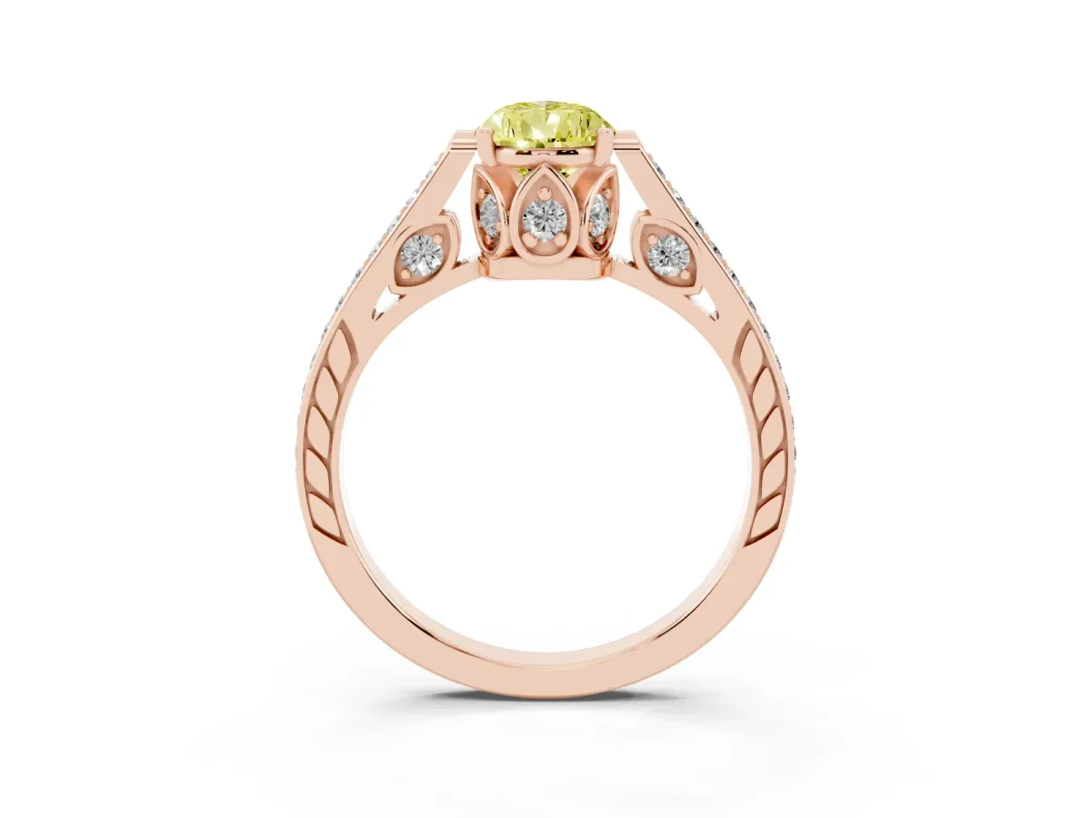 Fancy Yellow Pear Cut Cut Cathedral Pave Diamond Engagement Ring with Six-Prong Setting Rose gold