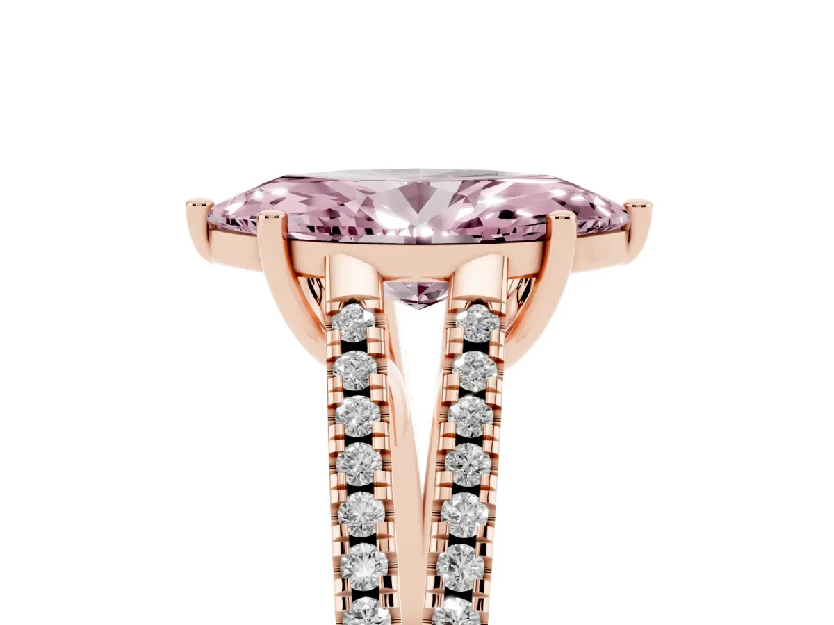 Fancy Pink Marquise Cut Diamond Solitaire Engagement Ring with Split Shank Pavé Band Rose gold