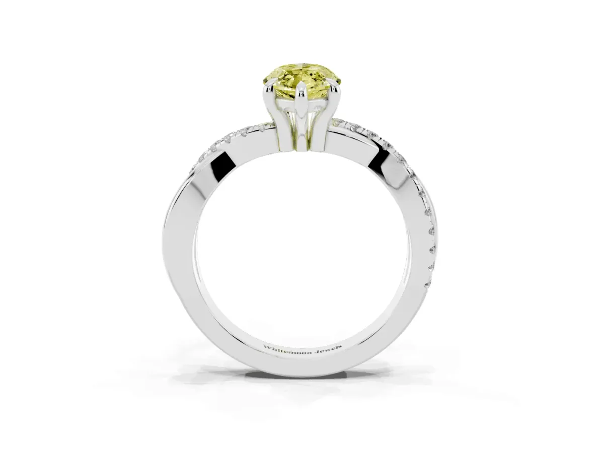 Fancy Yellow Marquise Cut Cut Diamond Twist Band Solitaire with Prong Setting Silver