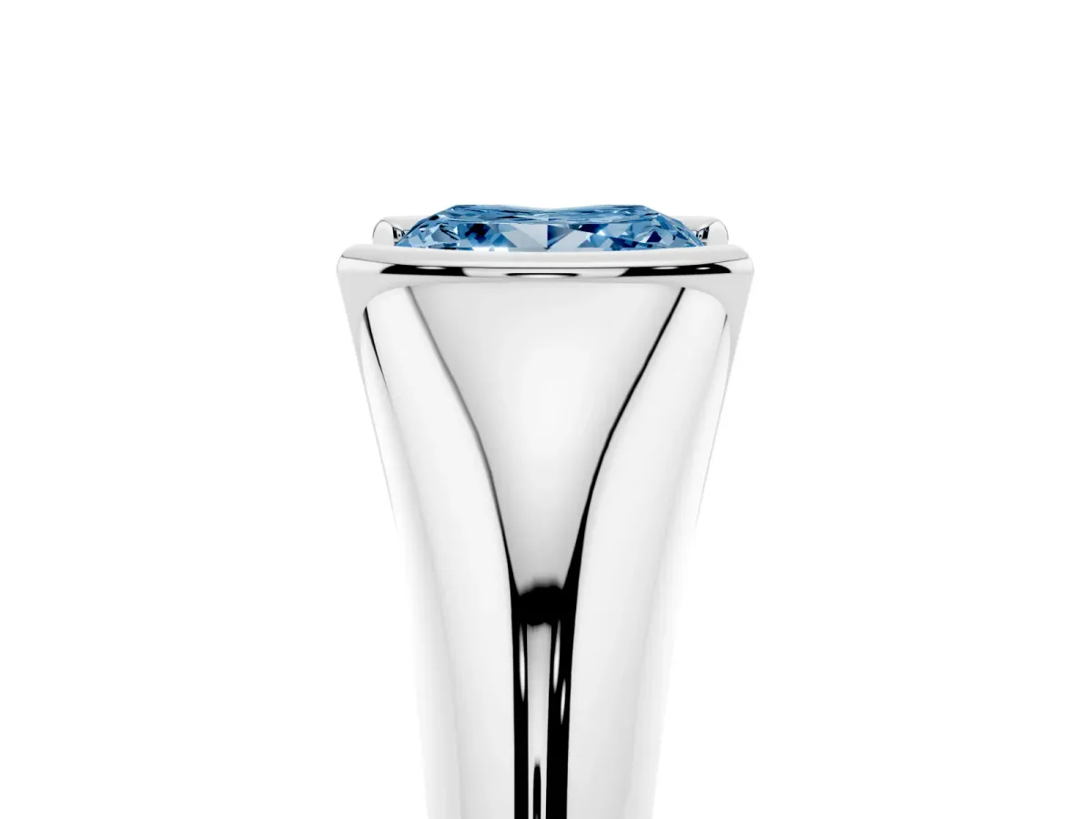 Fancy Blue Princess Cut Solitaire Tension Set Diamond Ring Silver