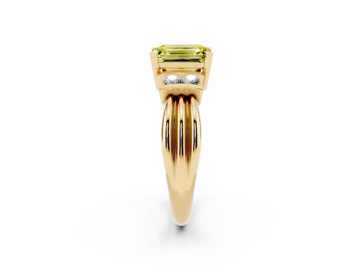 Fancy Yellow Emerald Cut Cut Three-Stone Channel Set Ring with Bar Prongs Yellow gold