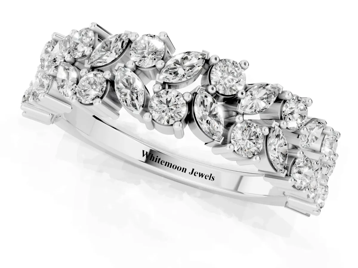 Pave Marquise and Round Diamond Eternity Band with Prong Setting Silver