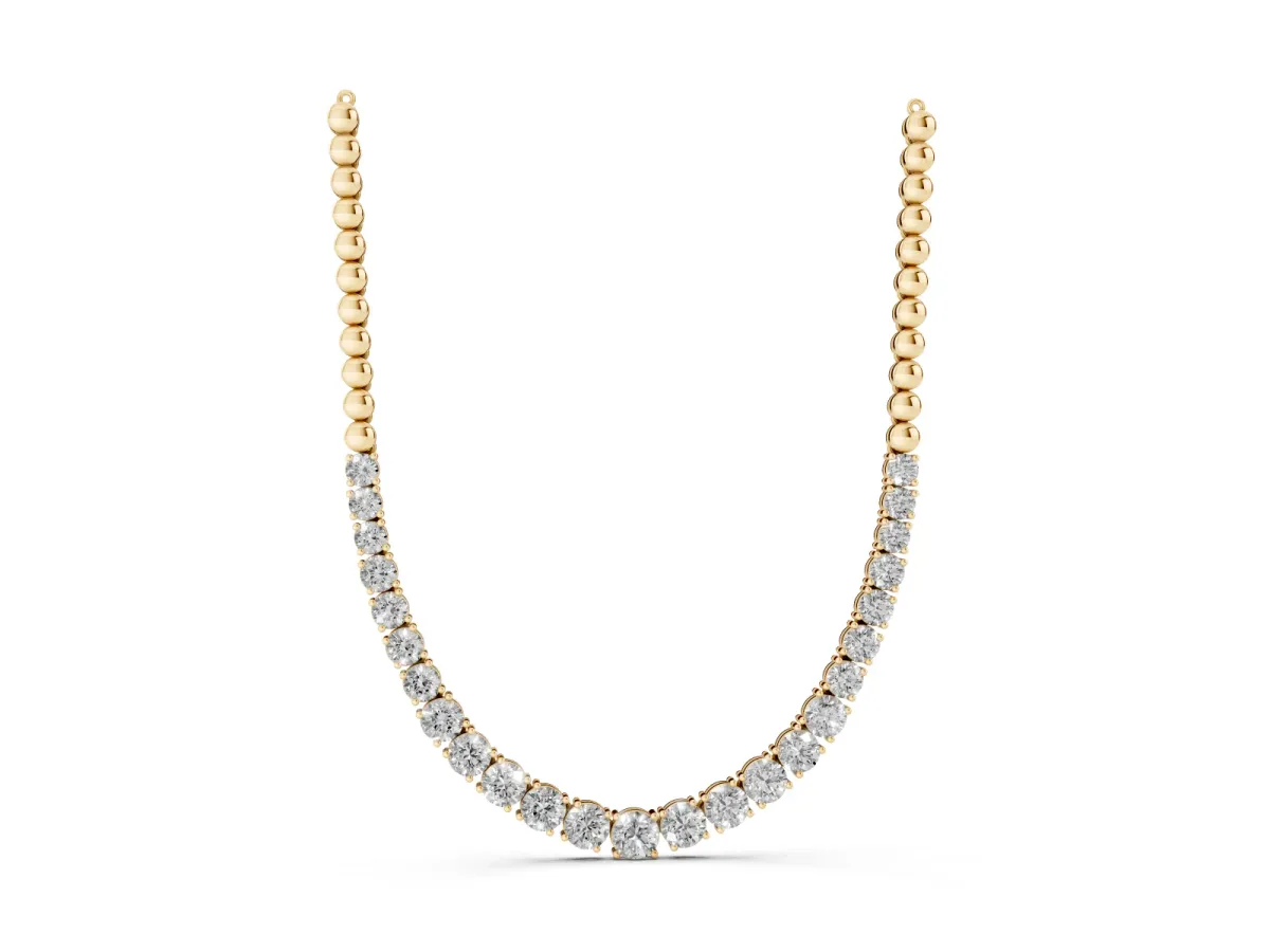 Round Diamond Tennis Necklace with Prong Setting and Bead Chain Yellow gold