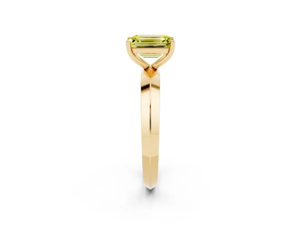 Fancy Yellow Emerald Cut Cut Solitaire Engagement Ring with Flat Band and Four-Prong Setting Yellow gold