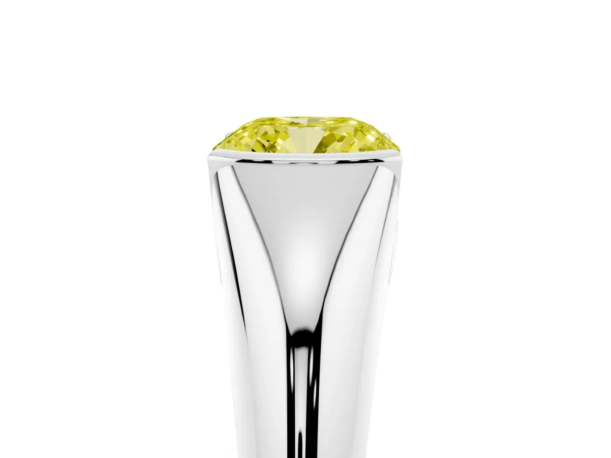 Fancy Yellow Cushion Cut Solitaire Tension Set Diamond Ring Silver
