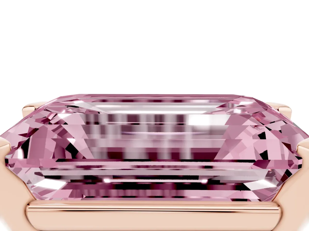 Fancy Pink Emerald Cut Diamond Solitaire Ring with Prong Setting and Classic Band Rose gold