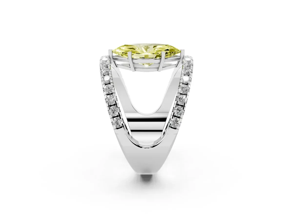 Fancy Yellow Marquise Cut Solitaire Split Shank Pave Diamond Ring Platinum