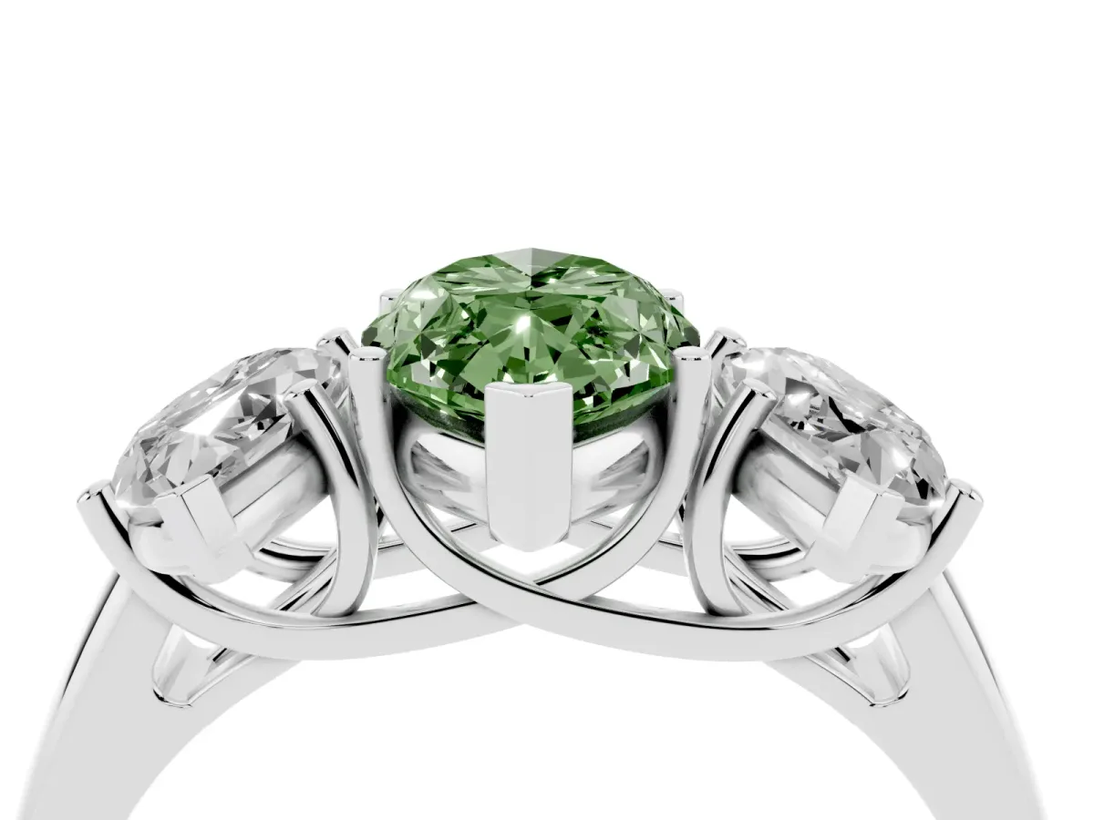 Fancy Green Three-Stone Marquise Cut Diamond Engagement Ring with Prong Setting Silver