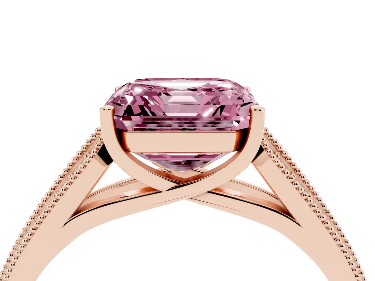 Fancy Pink Asscher Cut Cut Pave Split Shank Engagement Ring with Four-Prong Setting Rose gold
