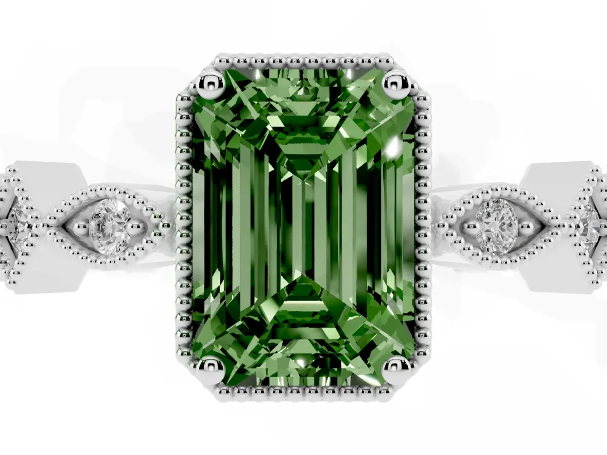 Fancy Green Emerald Cut Milgrain Marquise Diamond Twist Band Ring Silver