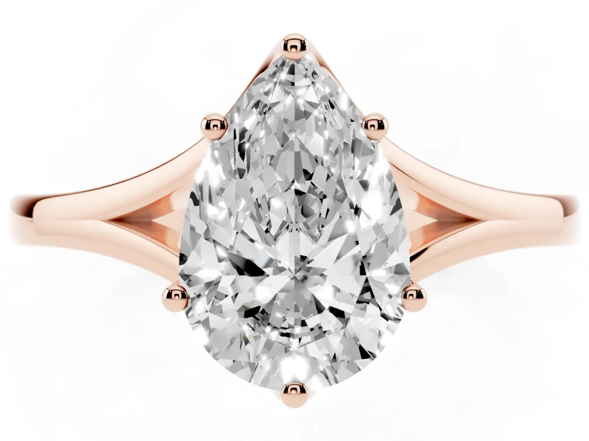Pear Cut Solitaire Diamond Ring with Six-Prong Setting and Tapered Band Rose gold