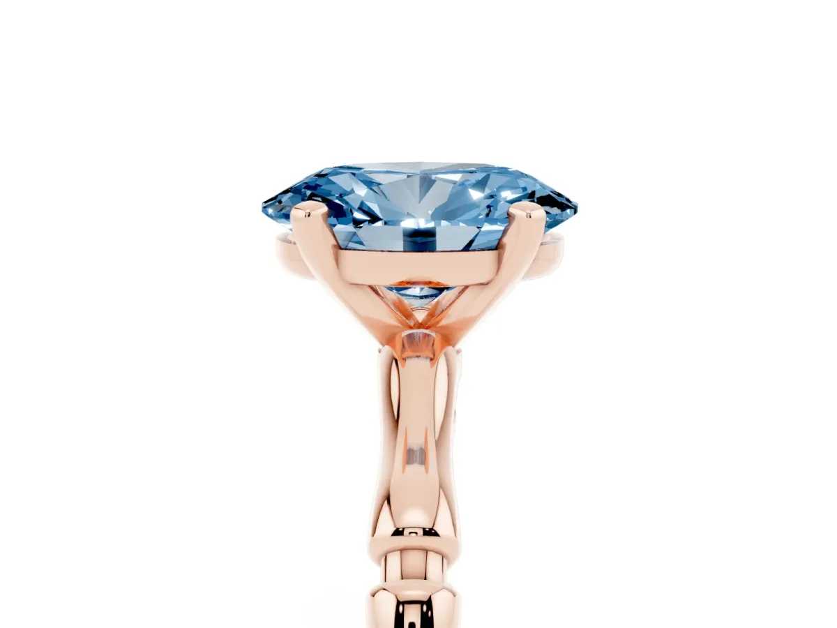 Fancy Blue Oval Cut Solitaire Diamond Ring with Bamboo Band and Four-Prong Setting Rose gold