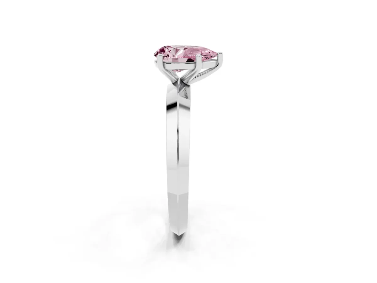 Fancy Pink Pear Cut Cut Solitaire Engagement Ring with Flat Band and Four-Prong Setting Silver