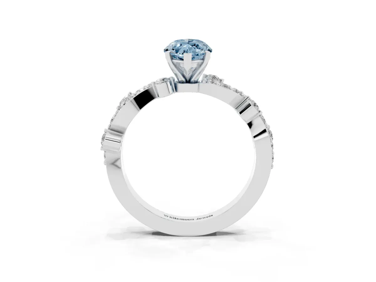 Fancy Blue Marquise Cut Cut Solitaire Diamond Twisted Band with Pave Setting Platinum