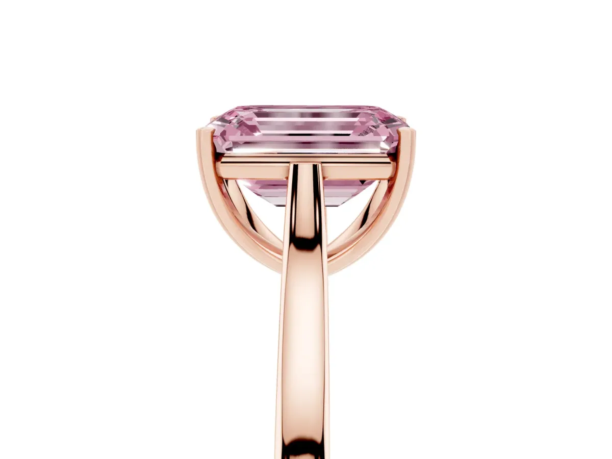 Fancy Pink Emerald Cut Solitaire Heart Prong Engagement Ring with Tapered Band Rose gold