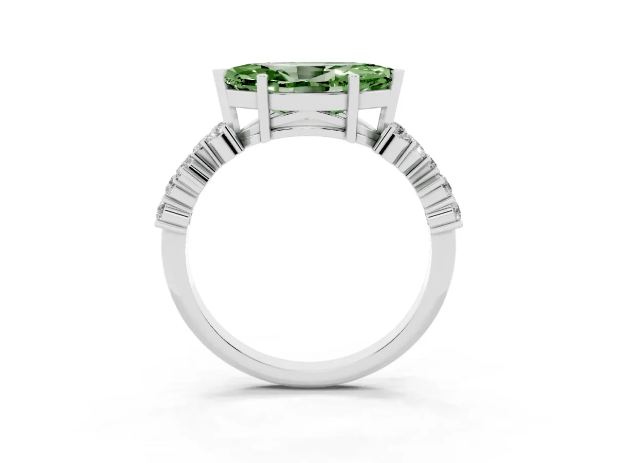 Fancy Green Marquise Cut Diamond Scattered Round Accent Ring with Prong Setting Platinum