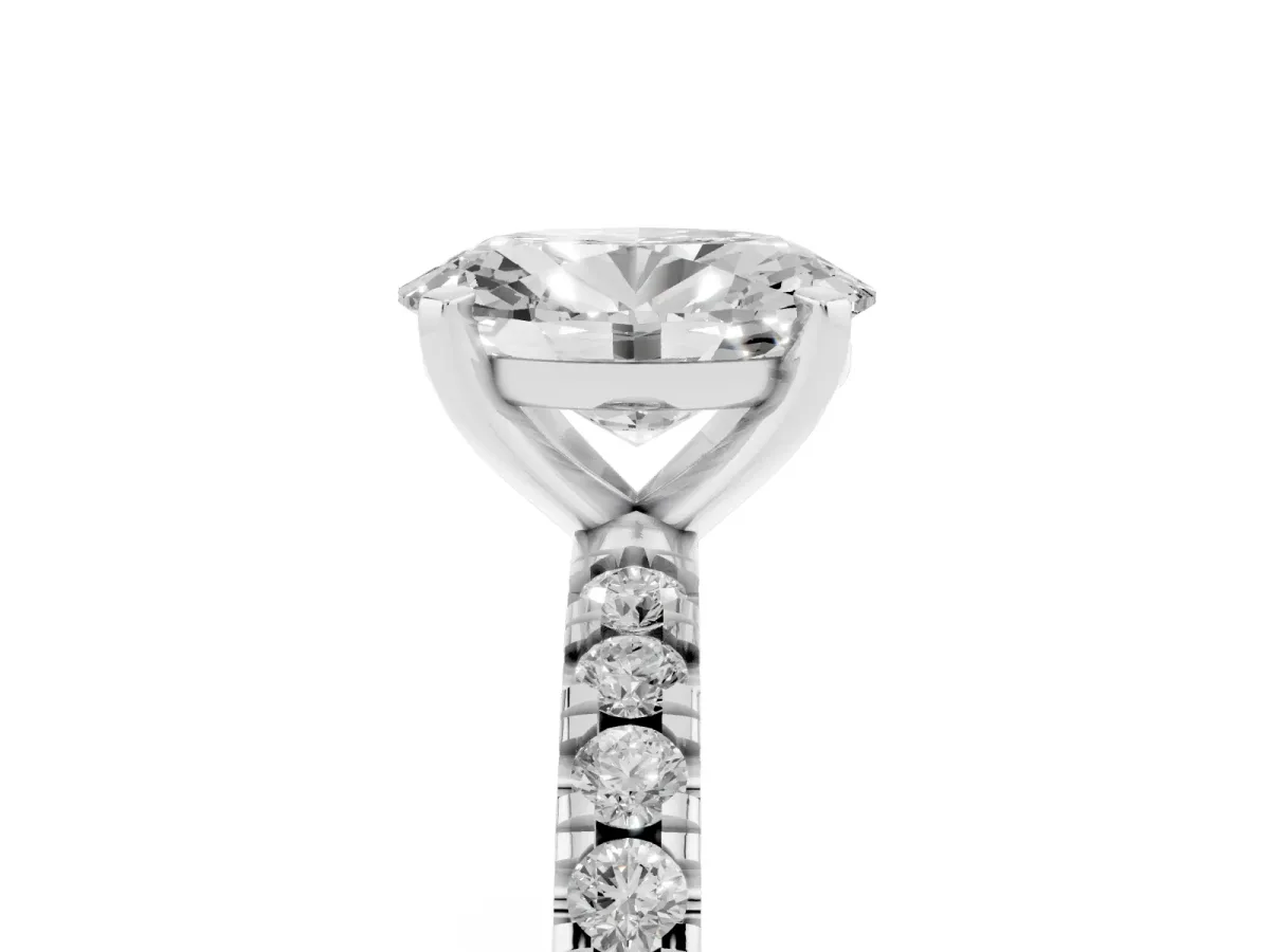Oval Cut Diamond Pavé Band Solitaire with Four-Prong Setting Silver