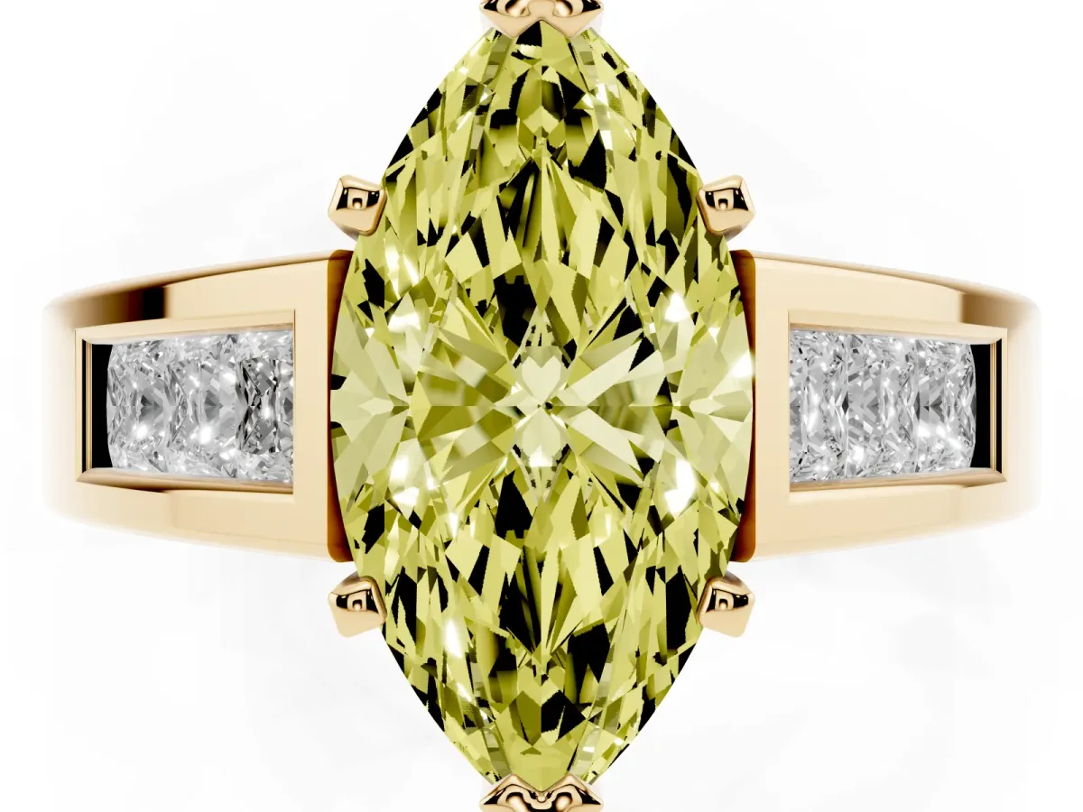 Fancy Yellow Marquise Cut Cut Channel Set Solitaire Ring with Four-Prong Setting Yellow gold