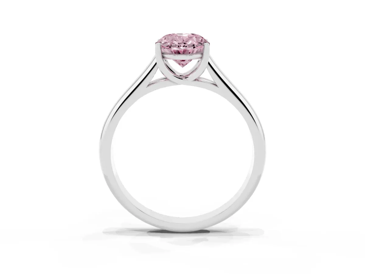 Fancy Pink Oval Cut Solitaire Engagement Ring with Tapered Band and Four-Prong Setting Platinum