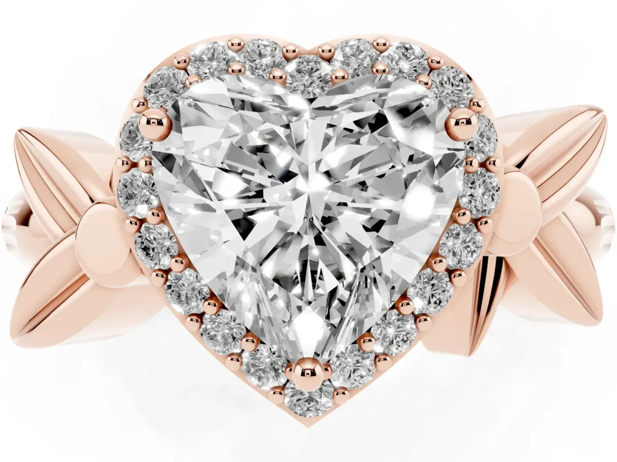 Heart Cut Halo Diamond Floral Band with Four-Prong Setting Rose gold