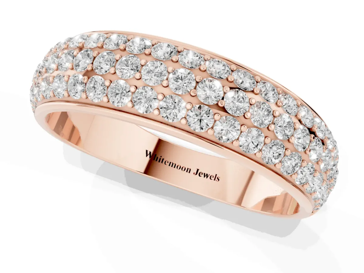 Three-Row Round Diamond Eternity Band with Shared Prong Setting Rose gold