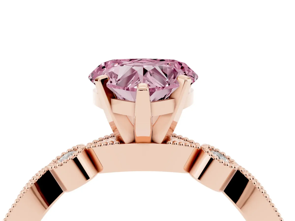 Fancy Pink Heart Cut Milgrain Bezel Diamond Engagement Ring with Solitaire Prong Setting Rose gold