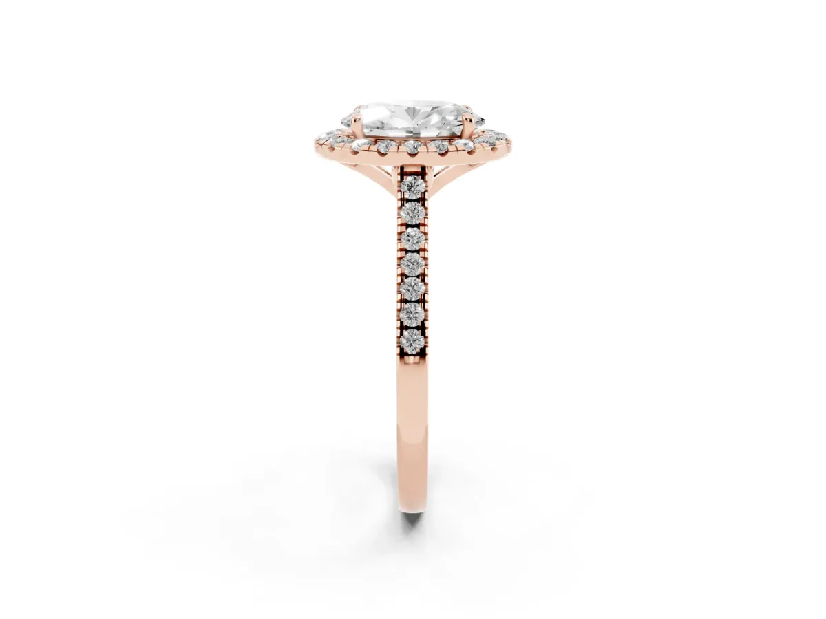 Oval Cut Diamond Cushion Halo Ring with Pavé Band Rose gold