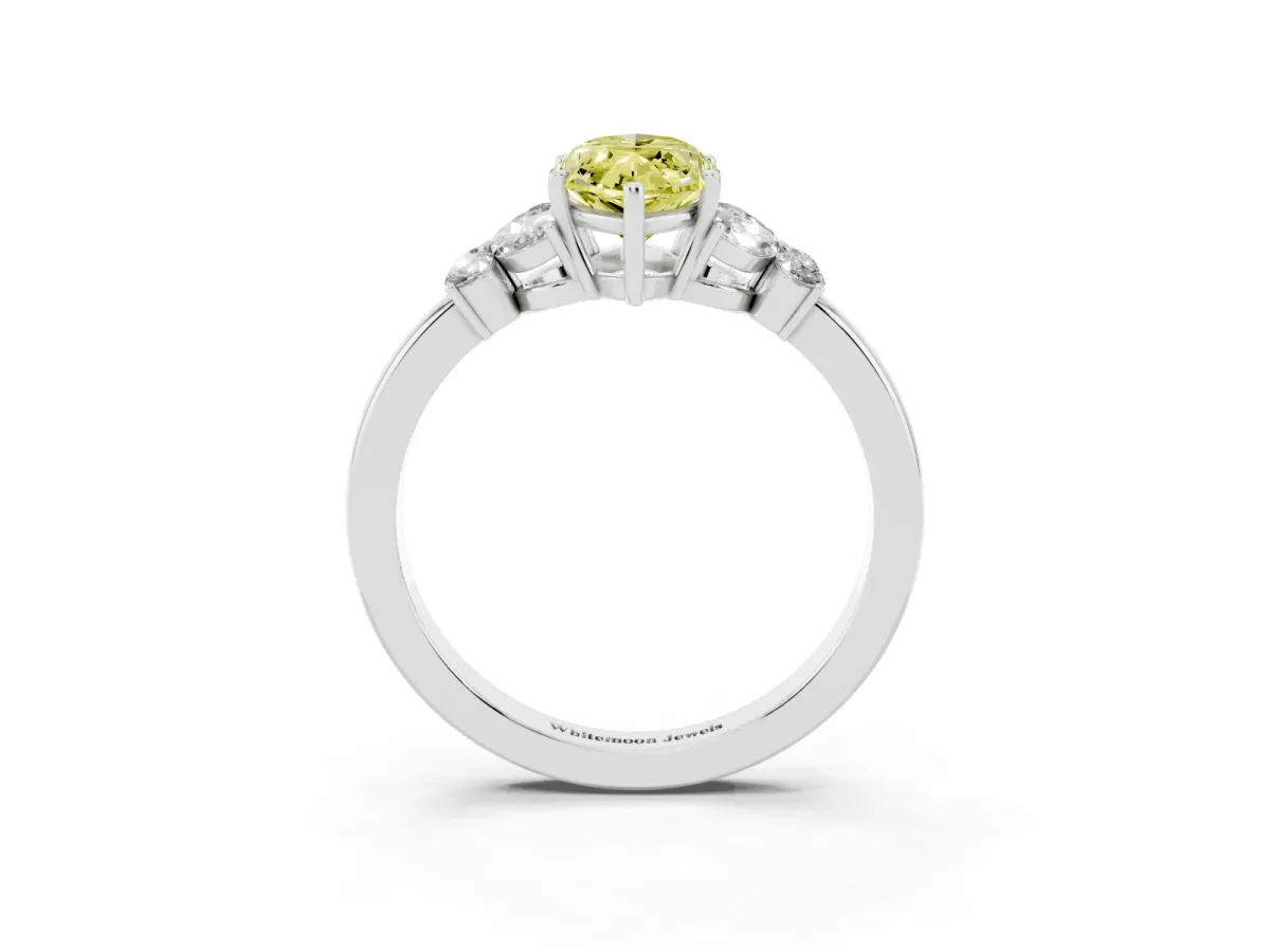 Fancy Yellow Marquise Cut Cut Solitaire Floral Diamond Ring with Four-Prong Setting White gold