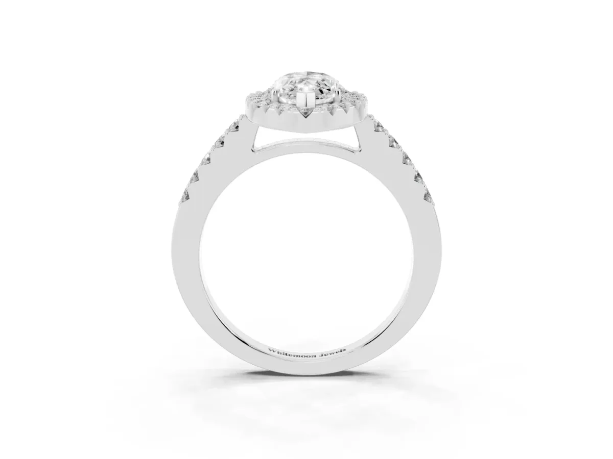 Marquise Cut Halo Diamond Pavé Solitaire Ring Platinum